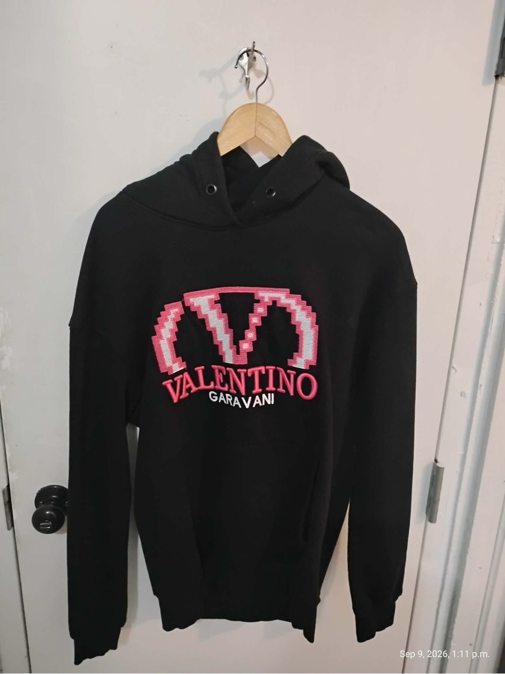 Valentino Black Crewneck Sweatshirt with Pink Pixel Logo